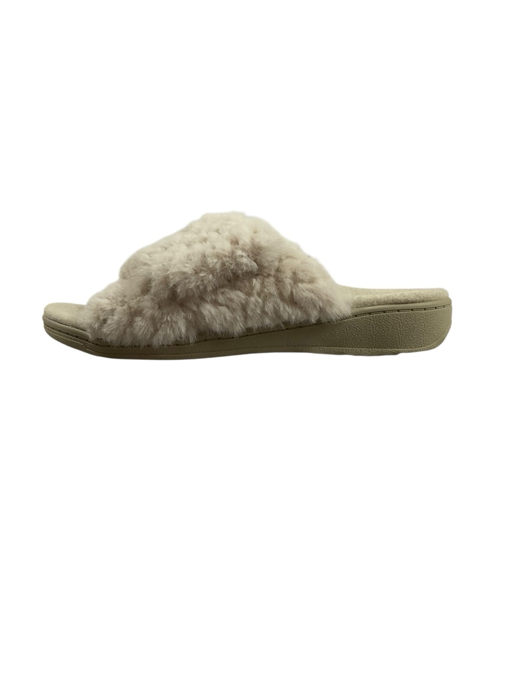 Vionic Relax II Cream Shearling Faux Fur Slide Slippers Size 7 Comfort